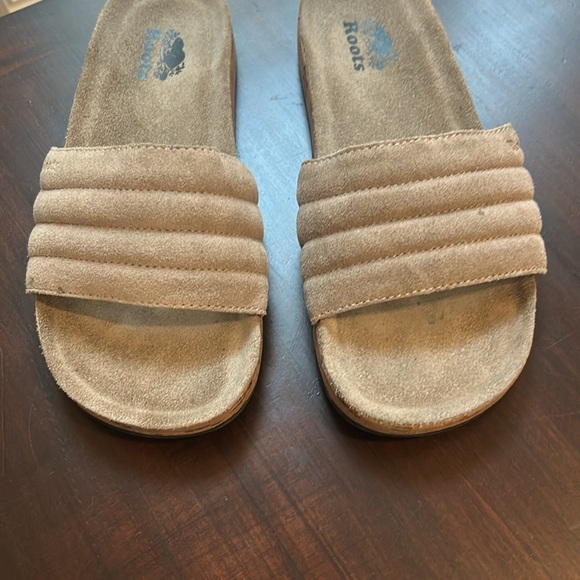 Roots Suede Quilted Slide Sandals Taupe Women Size 9 - Picture 3 of 13